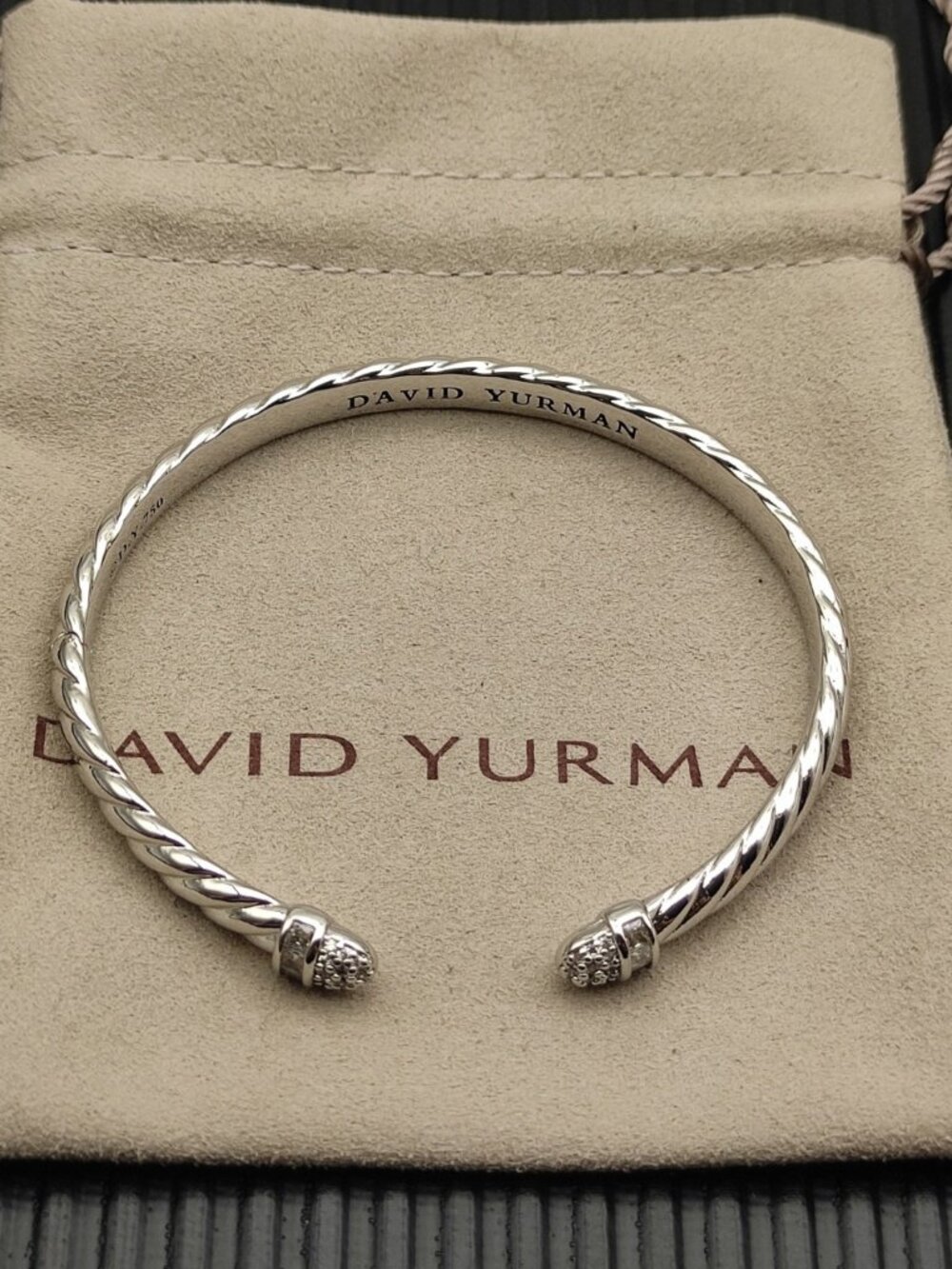 ▪️David Yurman▪️6.2mm Silver-Plated Gold-Engraved Cable Bracelet